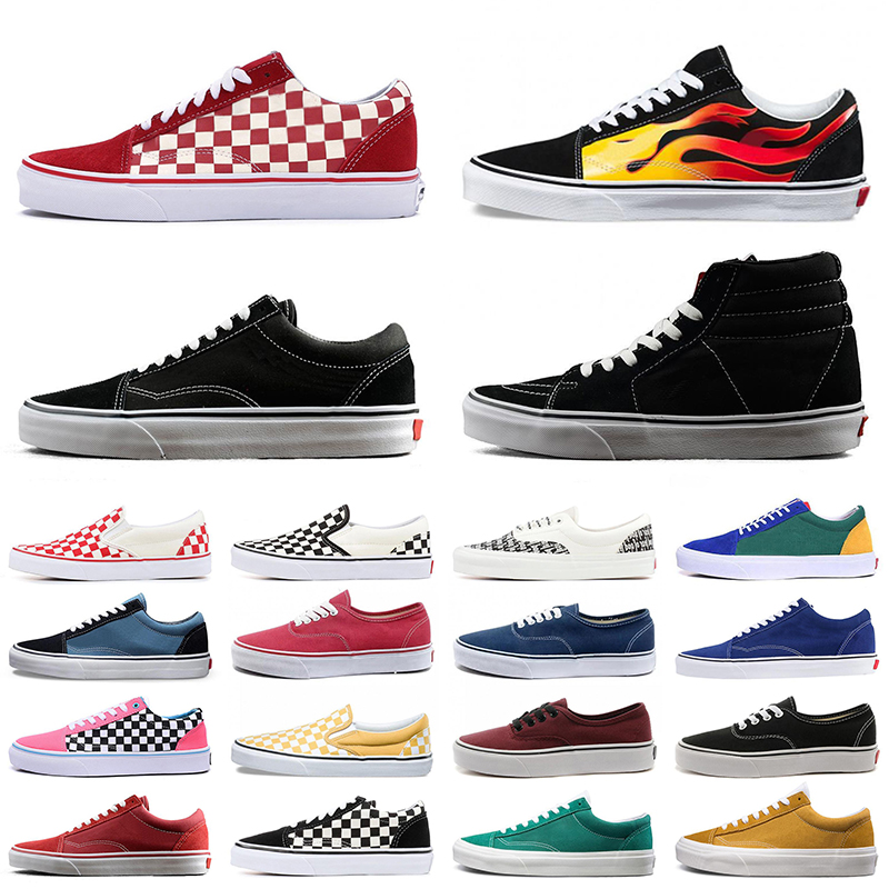 

White Cheaper van Old Skool Canvas Shoes Luxury Men Women Running Sneakers White Black Pink Green Slip on Sports Chaussures Walking Jogging Breathable Plate-forme, 40-47 speed red