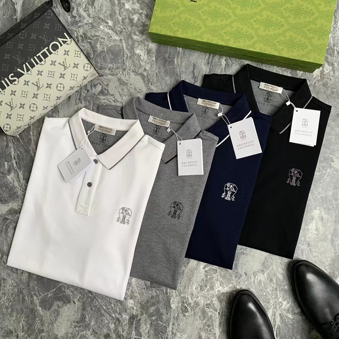 

Mens Polos T Shirts Brunello Cucinelli Summer Leisure Polo Shirt Lapels with Short Sleeves, White