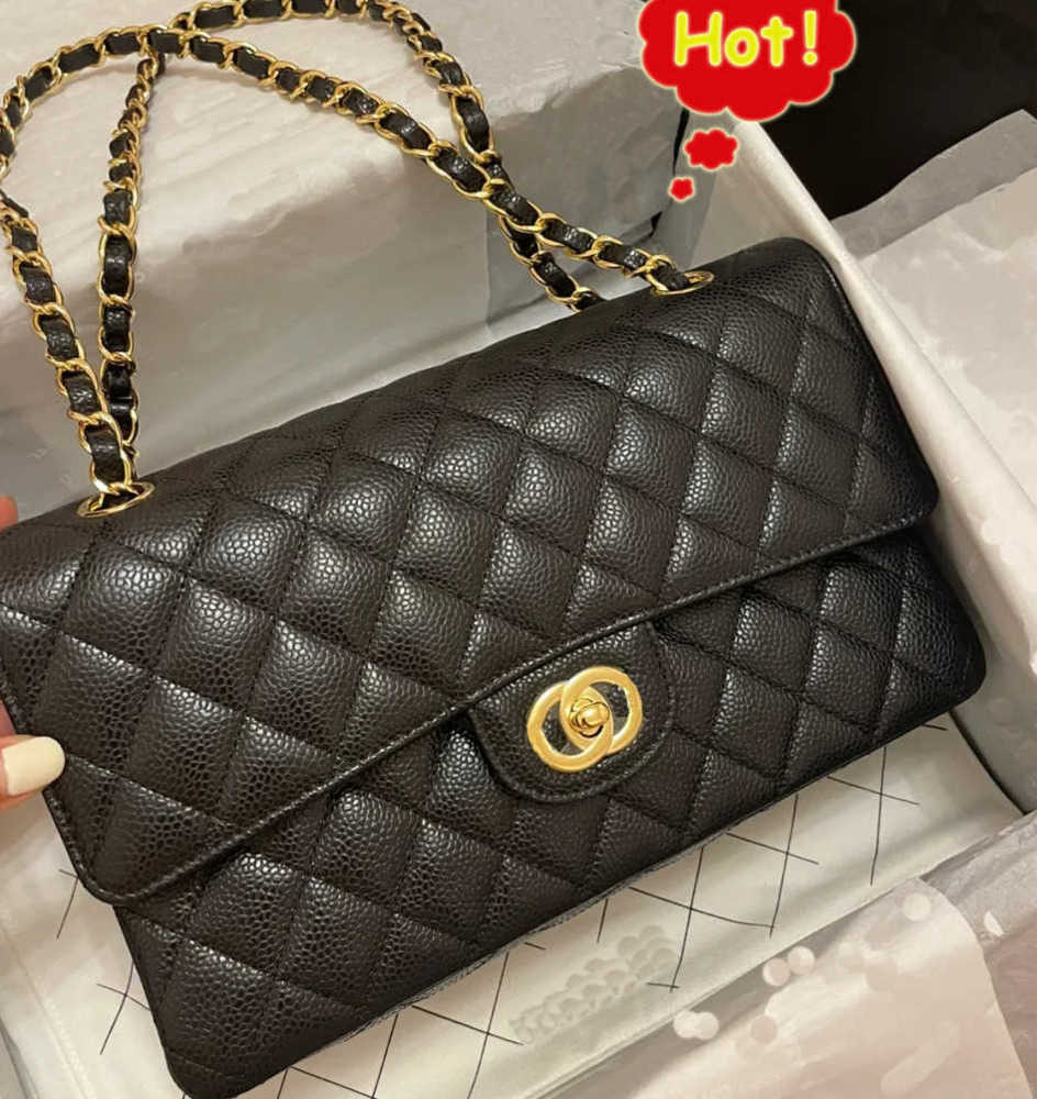 

5A designer shoulder bag classic plaid flap CF caviar handbag gold silver chain leather double letter solid color buckle square stripe lady messenger bag Chans, #20