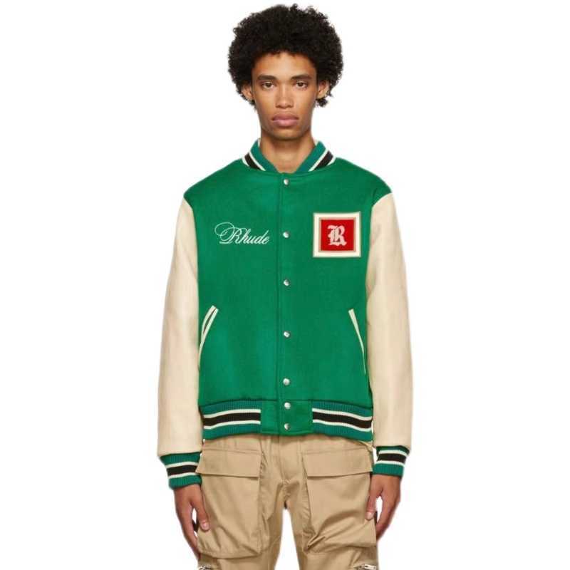 

Designer Clothing Casual Coats Autumn Winter 22 New Rhude High Street Embroidered Leather Sleeves Letter Casual Baseball Jacket Unisex Outerwear windbreaker, Shipping fee