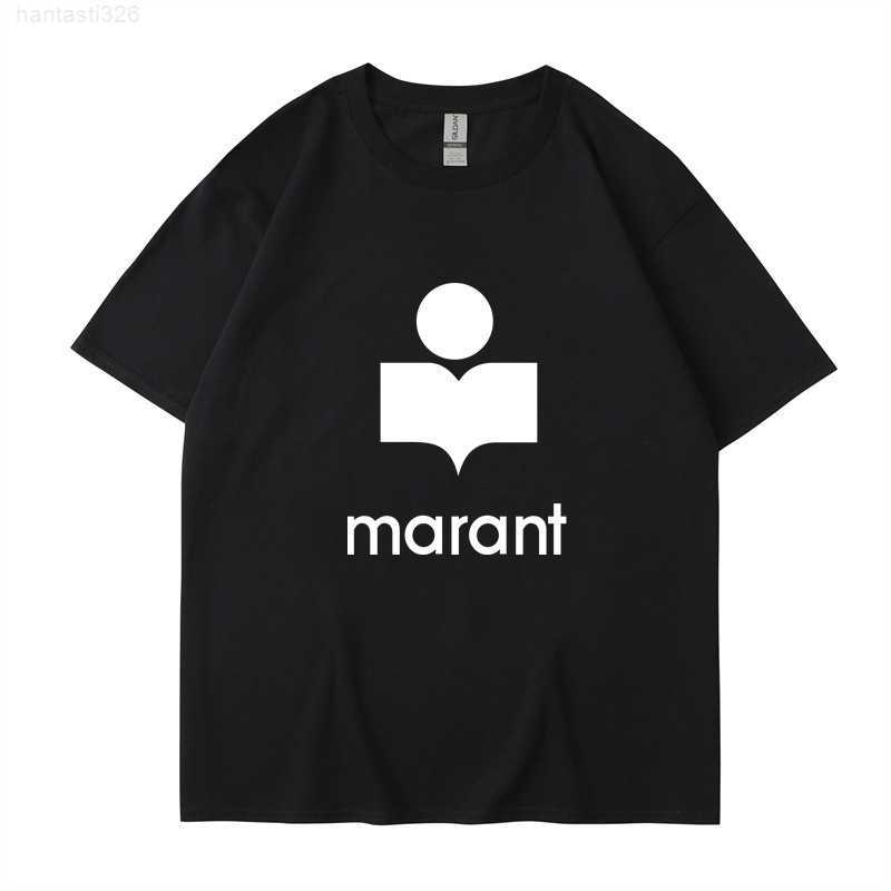 

2023 Isabel Marant summer new men's and women's marant letter brushed print round neck personalized casual short sleeve T-shirt, White and black