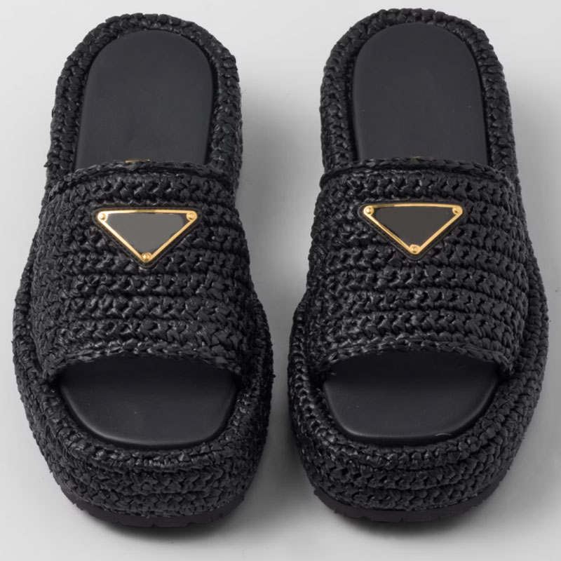 

Raffia Flatform Sandals Sophisticated Texture Of Woven Raffia Gives Shape To The Design Of These Sandals With Flatform Sole Enameled Metal Triangle Logo 1XZ761, Freight compensation