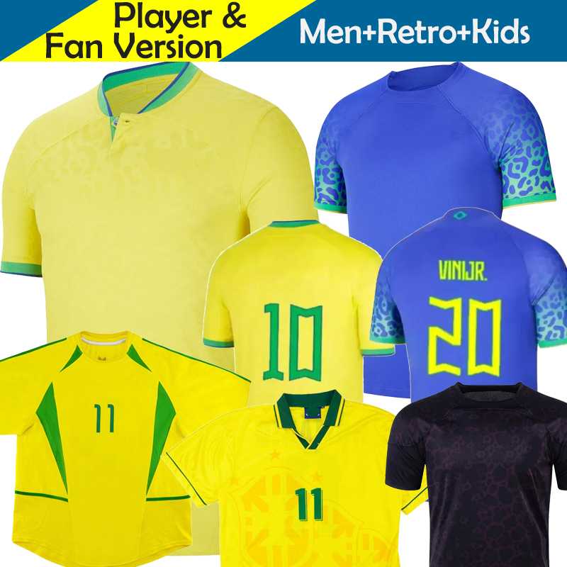 

2022 Brazils Soccer Jerseys Retro Kids Kit VINI JR. Camisa Futebol 1994 2022 RONALDO RONALDINHO Goalkeeper Women Long Sleeve Player Version Football Shirts World Cup, 01-02 away