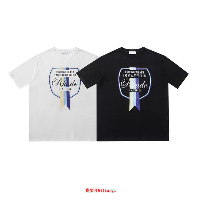 

Designer Fashion Clothing Tees TShirts Rhude High Street Shield Printed American High Street Vintage Casual Pure Cotton Couple T-shirt Tops Cotton Streetwear, Black
