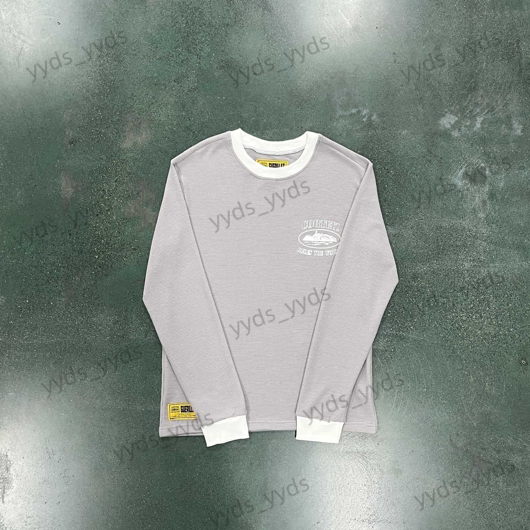 Men's Hoodies Sweatshirts Corteiz Spring New Devil Island Waffle Sweater Grey Long Sleeve Uk Drill T230421