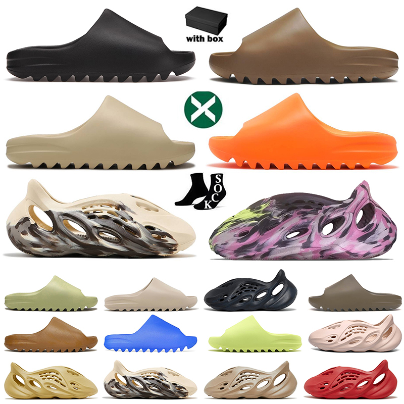 

designer Foam Runner slippers men woman slider vermillion mineral blue onyx pure sandals slide ochre bone resin clog desert ararat yeezs slides beach shoe 36-47, E6 magic lime desert sand 36-46