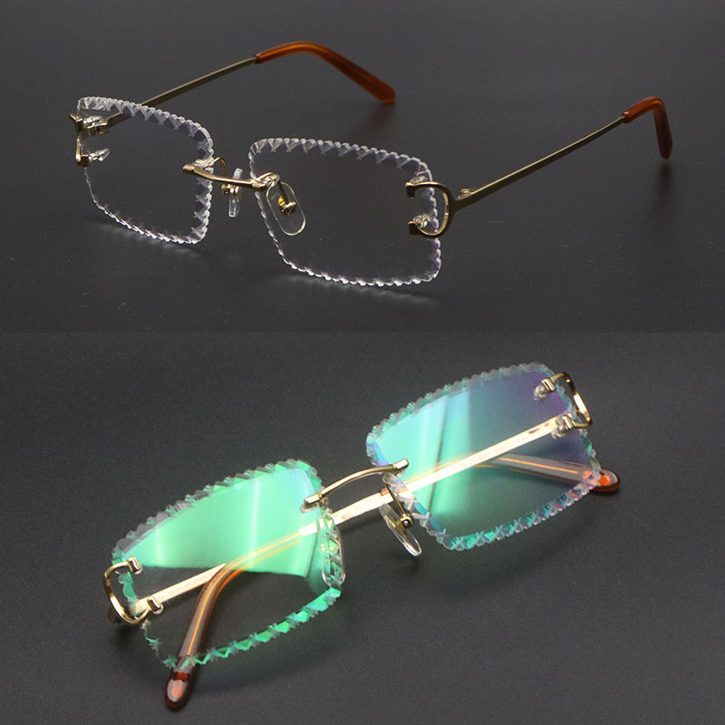 C Eyeglasses Small Square Rimless Eye Glasses Frames Vintage Eyewear Spectacles Desinger Luxury Clear Optical Rimless glasses 00920 Diamond Cut L-image-922596529