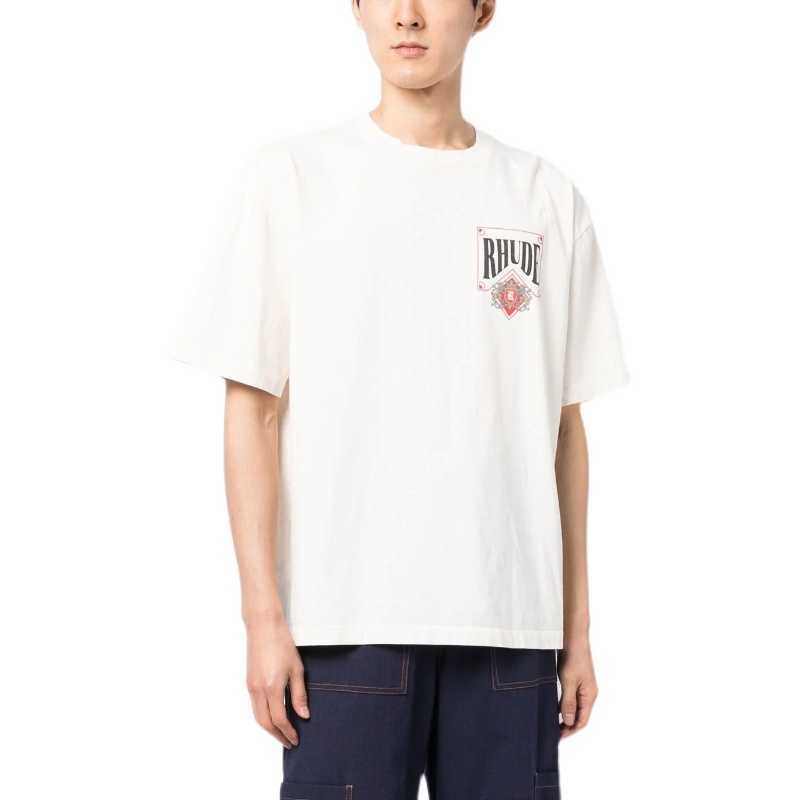 

Designer Fashion Clothing Tees TShirts 2023 Spring Summer New Rhude High Street Poker Card Letter Print Loose Relaxed Short Sleeve T-shirt Men Tops Streetwear Hip hop, Black