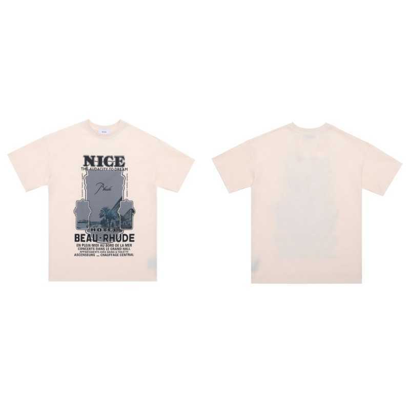 

Designer Fashion Clothing Tees TShirts Beach Print High Street Loose Oversize Couple Trend Brand Rhude Short Sleeve T-shirtTops Streetwear Hip hop Sportswear, Apricot