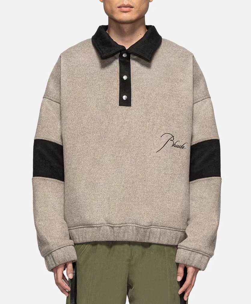 

Designer Clothing Hoodies Sweatshirts Rhude Wool Embroidery American High Street Fashion Brand Spliced Polo Collar Autumn Winter Warm Pullover Coat Wholesale, Shipping fee