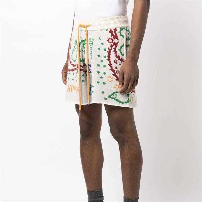 

Designer Clothing short casual Rhude Cashew Flower Woolen Jacquard Drawstring Summer Men's Women's Loose Popular Big Shorts Sports Shorts Joggers Sportswear, Apricot