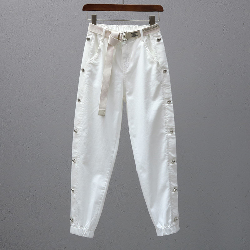 Women's Pants Capris Spring Autumn Pants Women Elastic Waist Casual Thin Pants With Belt High Waist White Pants Autumn Female Harem Trousers