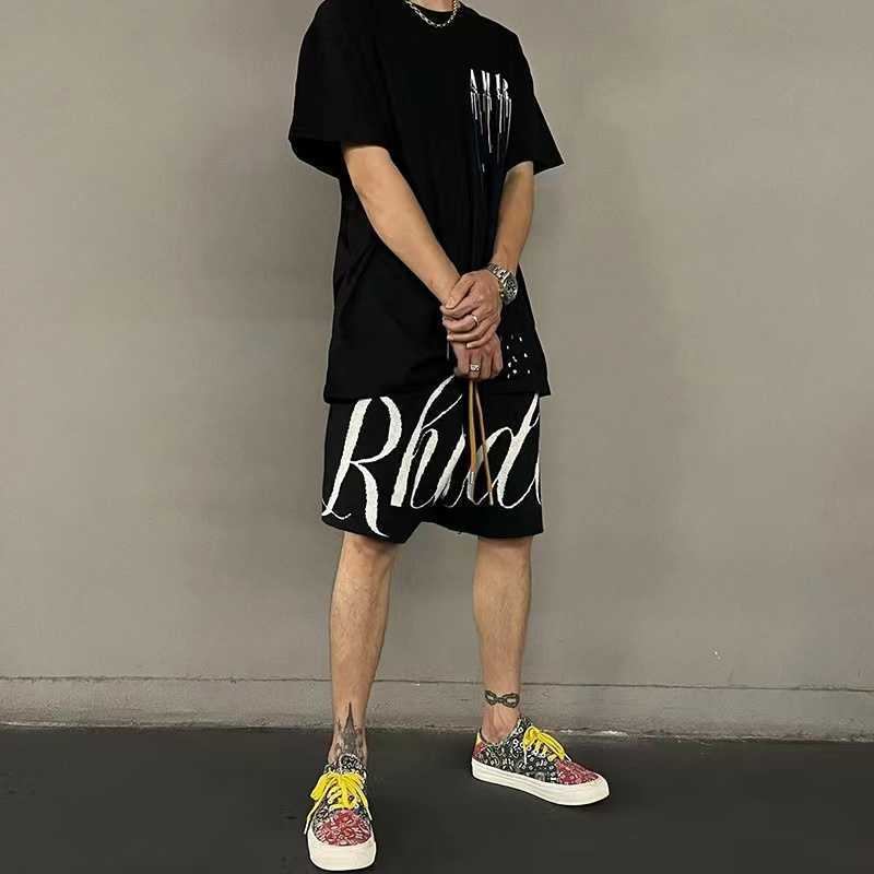 

Designer Clothing short casual Rhude Knitted Shorts American High Street Fashion Letter Jacquard Home Casual Men's Women's Capris Fog Couples Joggers Sportswear, Blue