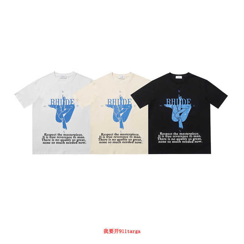 

Designer Fashion Clothing Tees TShirts Niche Trendy Rhude Yoga Printed Short Sleeve American High Street Vintage Loose Casual Pure Cotton T-shirt Tops Streetwear, Black