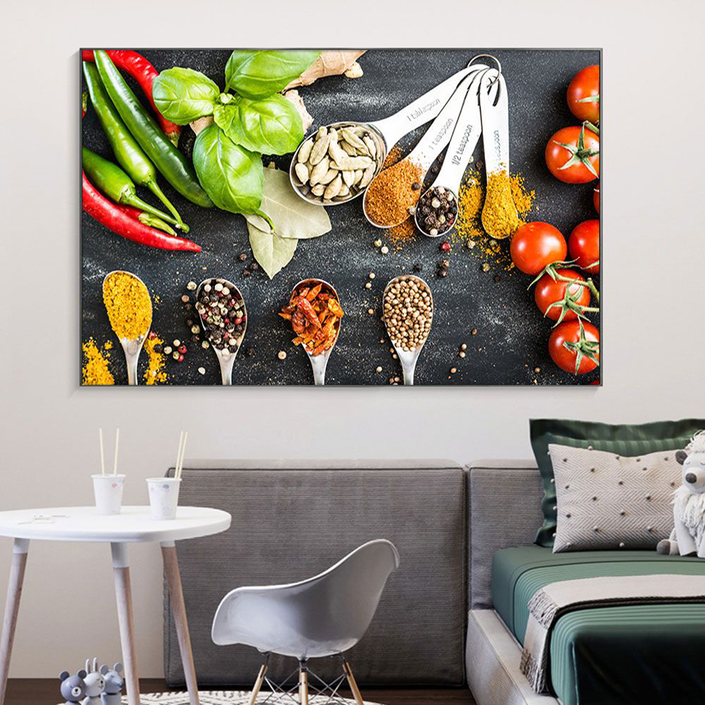 

Spices Spoon Peppers Canvas Painting Grains Kitchen Posters and Prints Wall Art Food Picture Living Room Kitchen Decoration