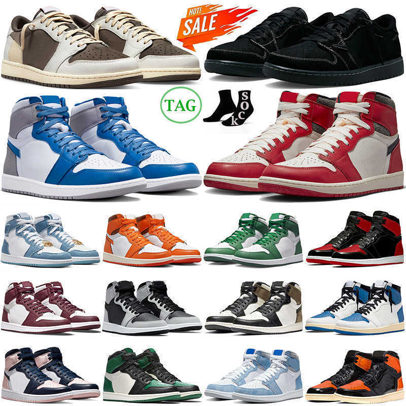 

travis scotts 1 Basketball Shoes Jumpman 1s low Black Phantom Lost And Found Denim Reverse Mocha Chicago Fragment Starfish Mens Womens, Silver toe