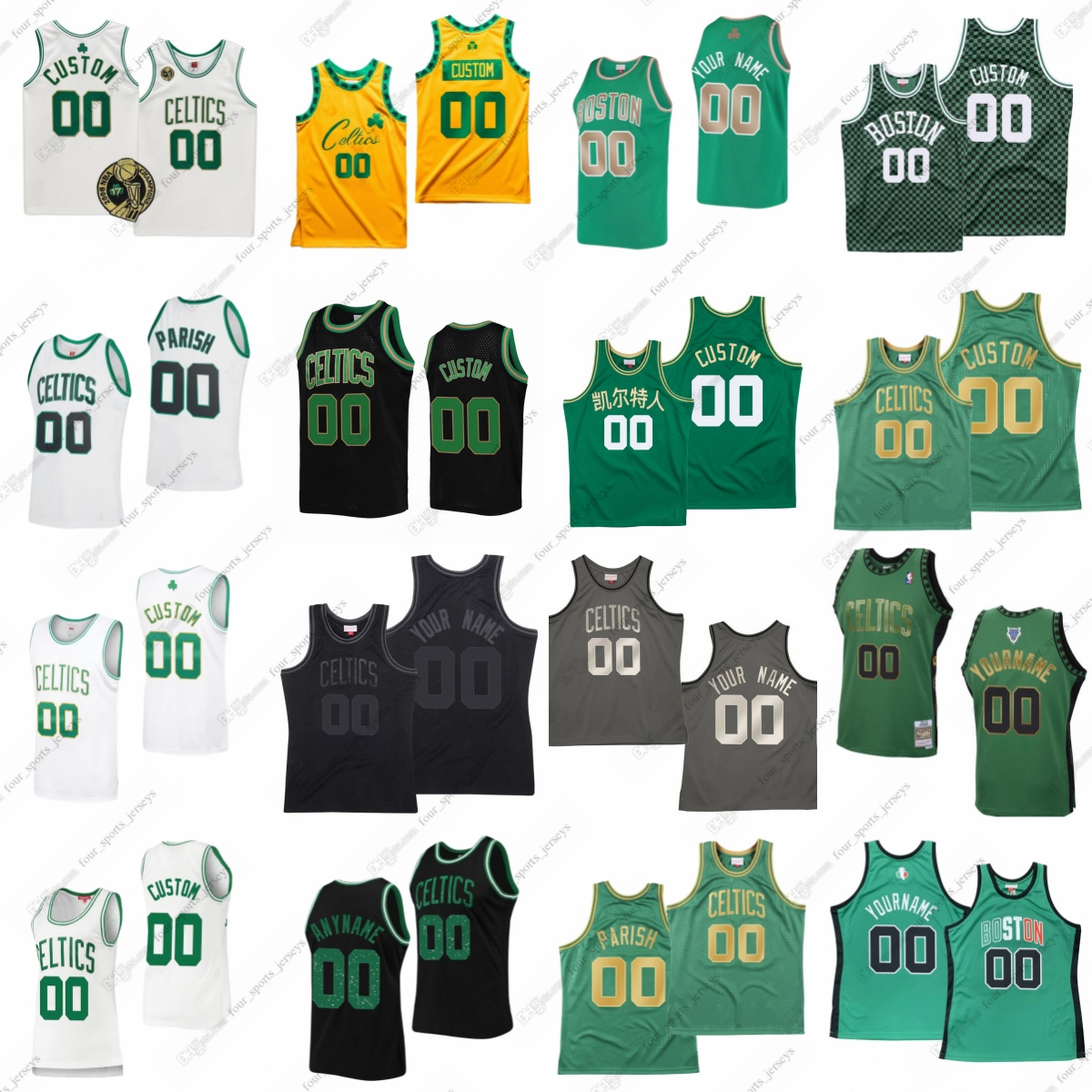 

Custom 2007 Retro Mitchell and Ness Basketball Jersey Tatum Garnett Russell Ray Allen Larry Bird Paul Pierce Jaylen Brown Marcus Smart stitched Green, Picture
