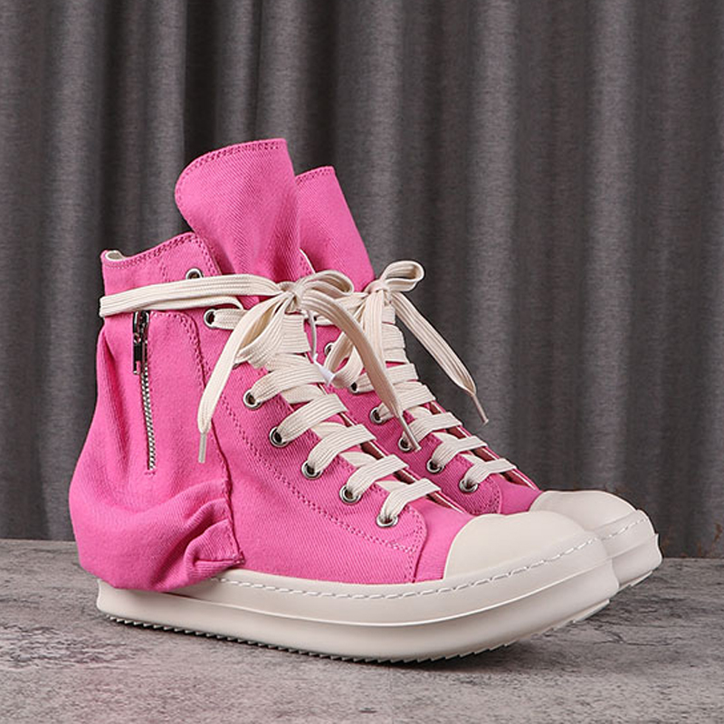 

Men's Casual Shoes Rick Male Sneakers Pocket Design Canvas Women's Pink Shoe Owens Lace-up Size 34-48