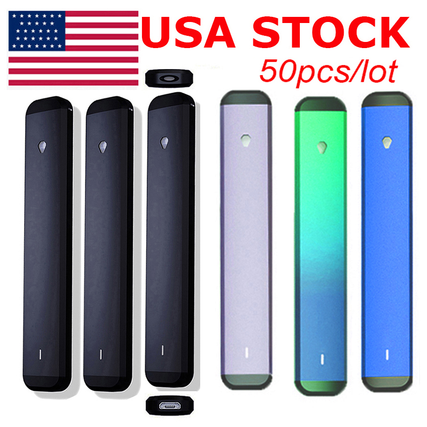 

USA STOCK Vape Pen 1ml Disposable E-cigarettes Thick Oil Pods Flat Pens Rechargeable 280mah Battery Snap on Tip Empty Sample Vaporizers Custom Logo Package 50pcs Lot