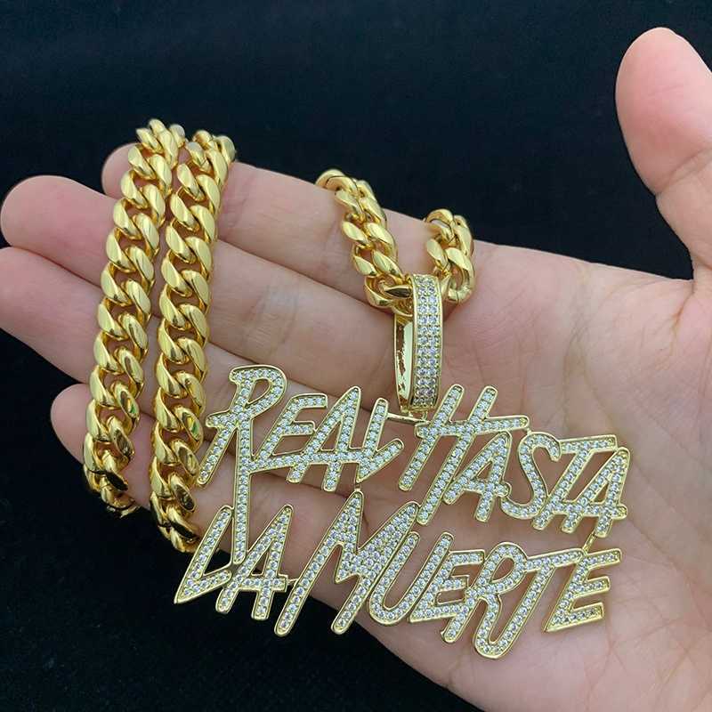 Gold Hip Hop Iced Out Cz Capital Initial Letter Real Hasta La Muerte Necklace-image-860782353