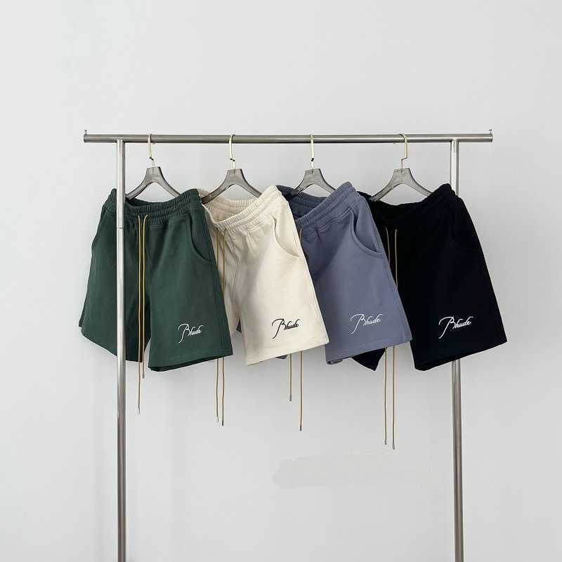 

Designer Clothing short casual rhude Summer New High Street Pure Cotton Embroidery Shorts Capris men women Loose Fit Style Running fitness, Black heavyweight fabric