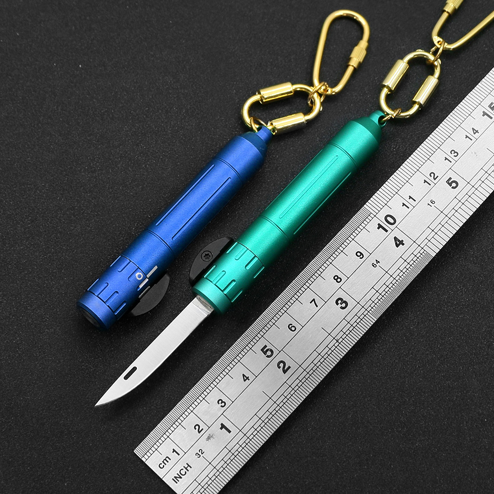 

5-Style Mini Key Ring Decorative Automatic Knife 440 Blade Aviation Aluminum Handle Gold Key Chain kitchen Multi-Function EDC Tool Holiday gifts for Boys