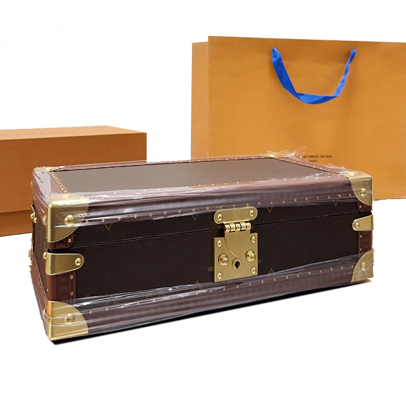 

Classic Valisette Watch Storage Box Satchel Bags Handbags France Brand 10A Quality Old Flower Genuine Leather Bag Designer Women Jewelry Storage Trunk Bag 34CM, Red