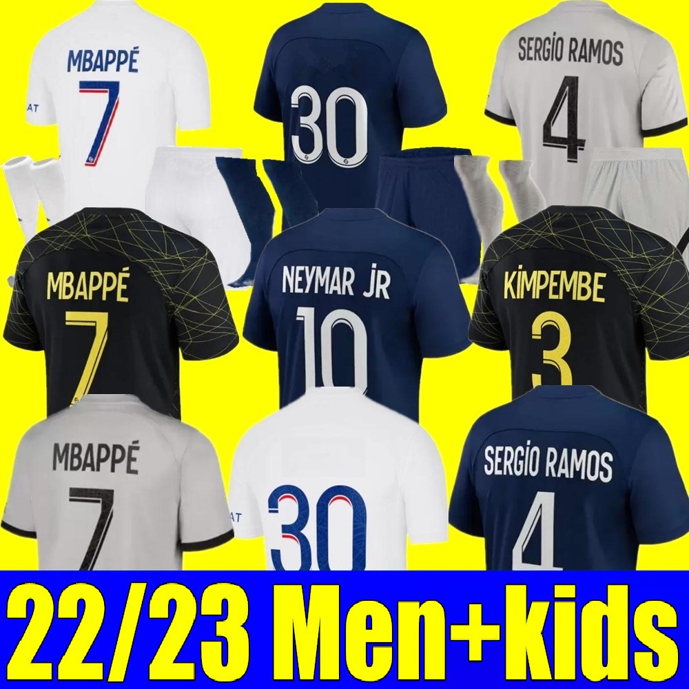 

New MBAPPE soccer jerseys SERGIO RAMOS 22 23 Maillots de football 2022 2023 VERRATTI adult Men kids kit Women Paris ICARDI shirt uniforms psgs foot third 3rd, 22/23 kids 3rd+socks