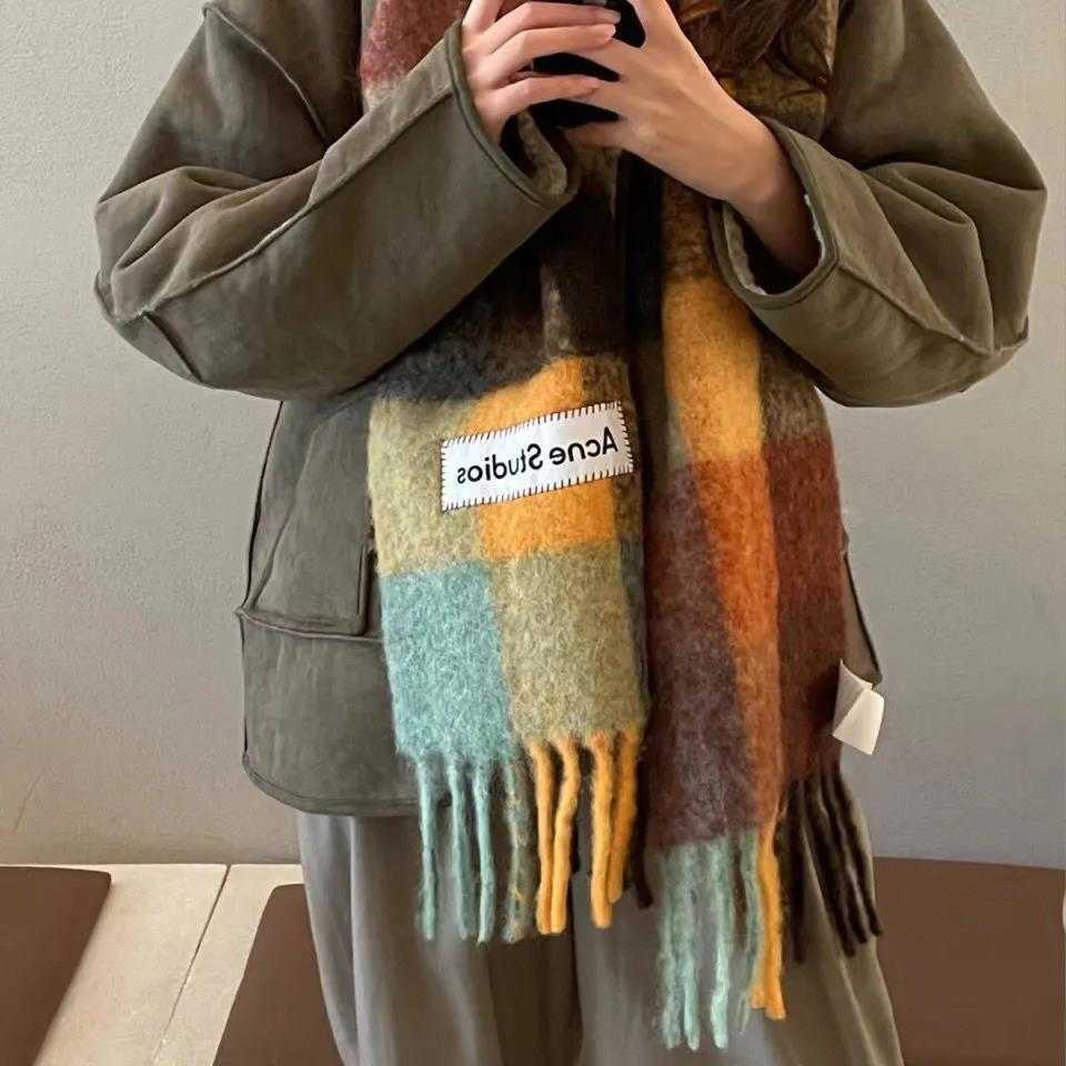 

Designer Scarf Acne Studio Advanced Edition AutumnWinter New ACNE Rainbow Plaid Contrast Wool Shawl and Cashmere for Couples