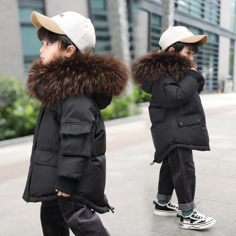 Down Coat Boys Winter Children Jacket Big Fur Collar Hooded Snow Wear Girls Thicken Outerwear Kids 28years Clothes TZ597 231121 J260805