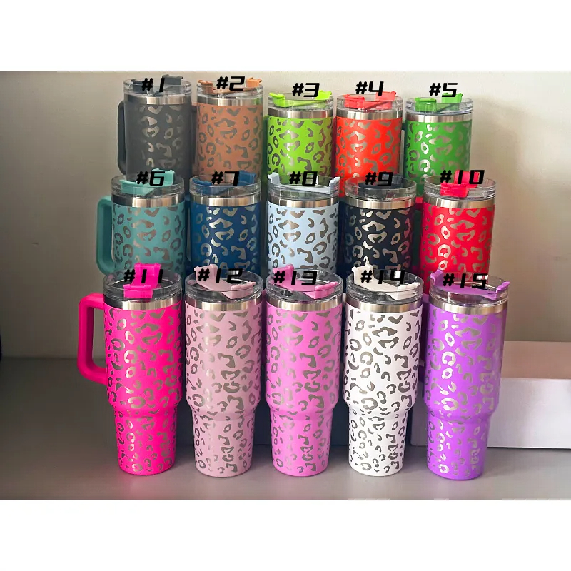 

40oz leopard Stainless Steel Tumblers with handle Water Bottle Portable Outdoor Sports Cup Beer Mug Insulation Travel Vacuum Flask Bottles, Mixed color