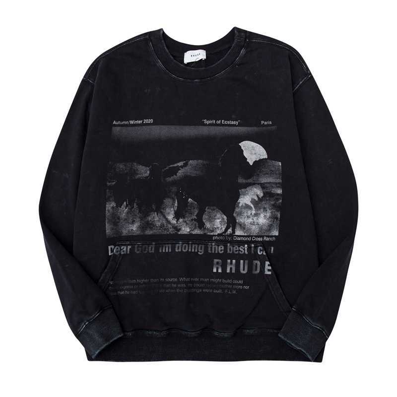 

Designer Clothing Hoodies Sweatshirts Roaring Little Eyes Rhude Washed Vintage Texture Pony Printed High Street Loose Pullover Streetwear Pullover jacket Hip hop, Shipping fee