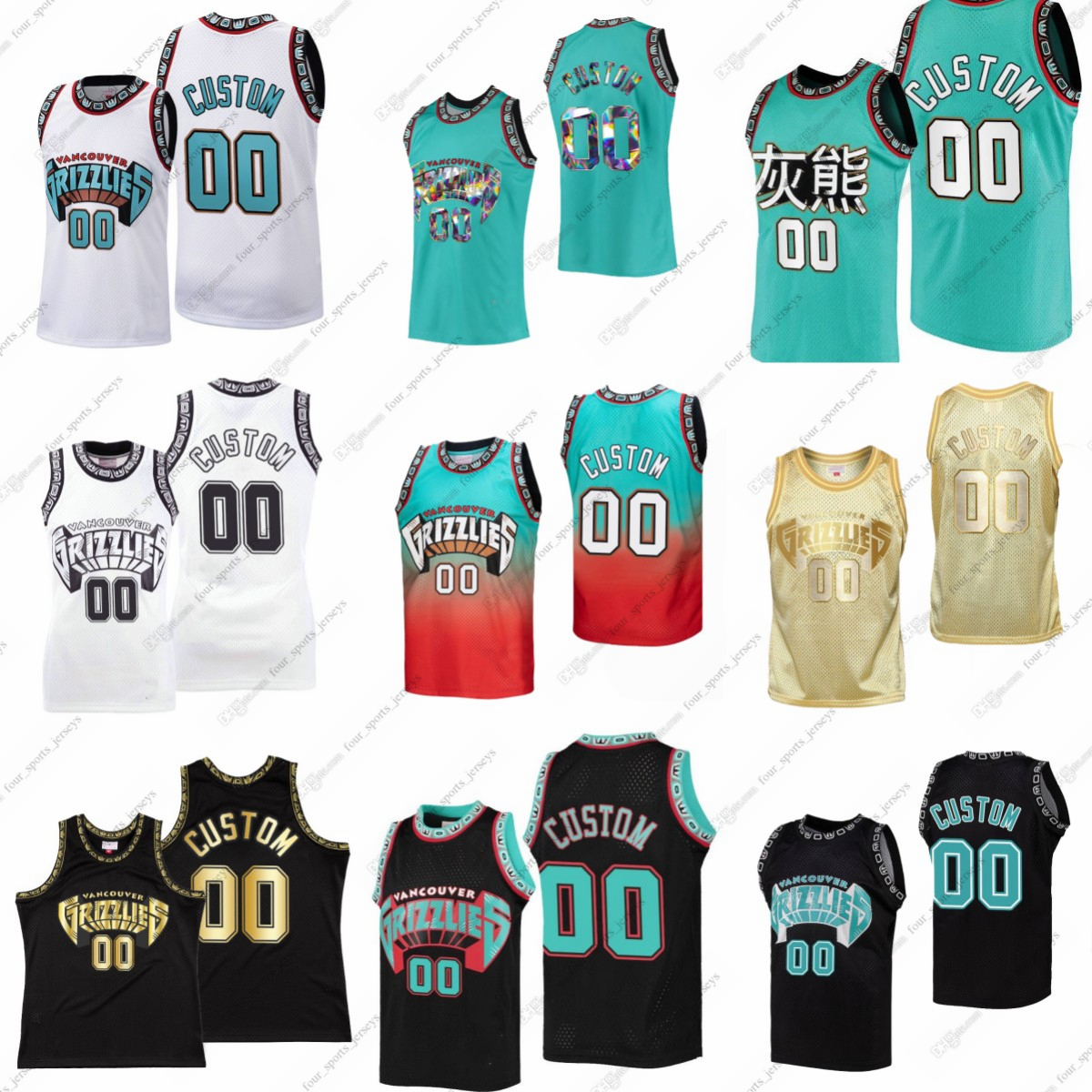 Custom 1990 Retro Mitchell and Ness Basketball Jersey Shareef Abdur Mike Bibby Bryant Reeves Ja Morant Marc Gasol Pau Gasol Shareef Abdur-Rahim Jaso