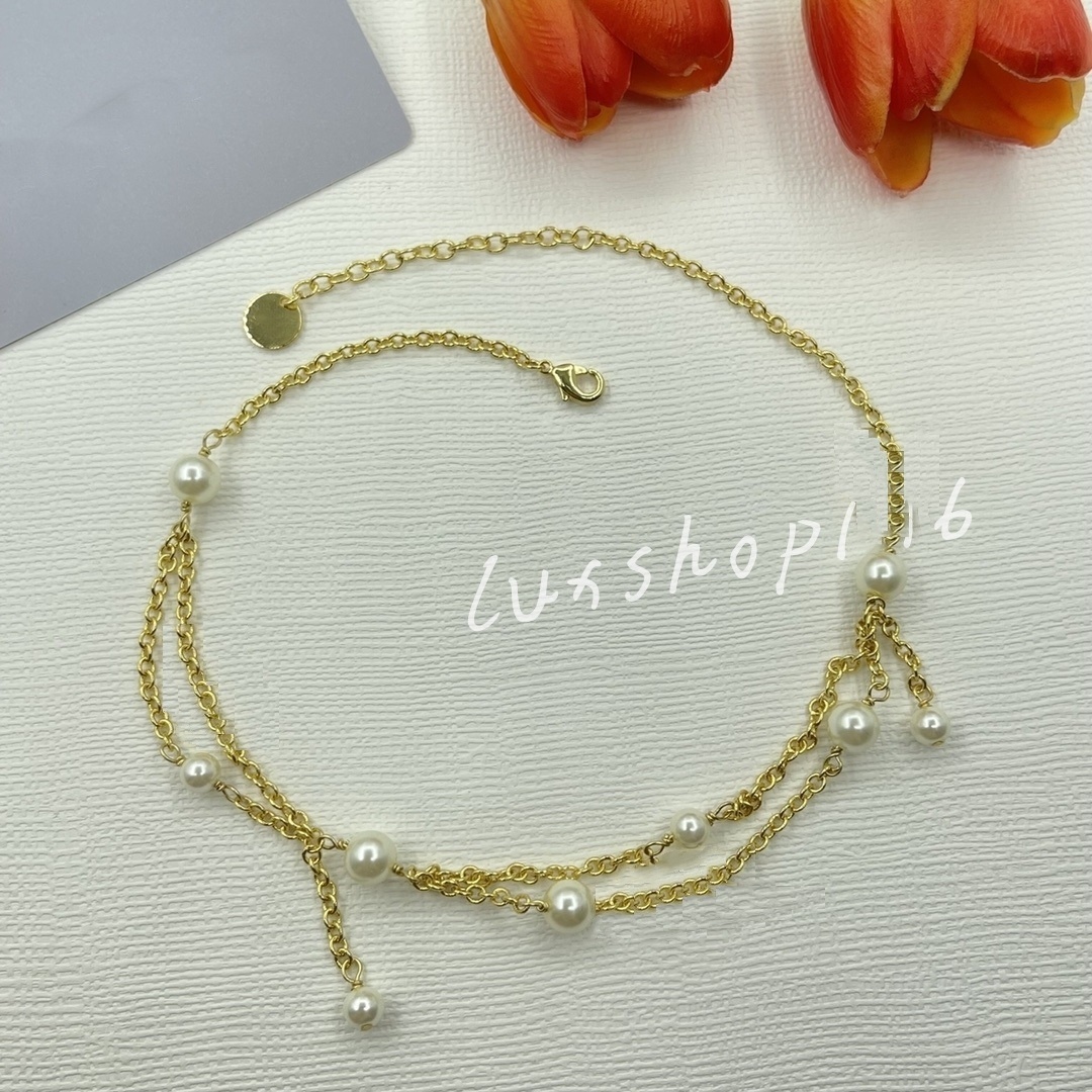 Fashion Designer Necklace Diamond Pearl Chain Bracelets With Gift Box-image-922511358