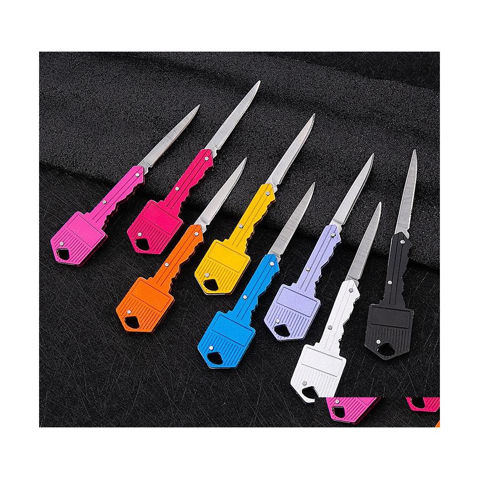

Keychains Lanyards 10 Colors Hunting Knives Safety Keychain Set Wholesale Self Defense Bk Alarm Keys Whistle Drop Delivery Fashion Dhab5