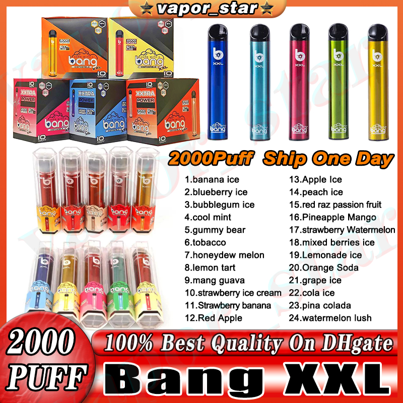

Bang XXL 2000 Puffs Device Disposable Electronic Cigarettes bang Vape Pen 800mAh Battery 2% 5% 6% 20mg 50mg 60mg Pods Prefilled Vapors Kit Delivery Duty Paid 24 Flavors