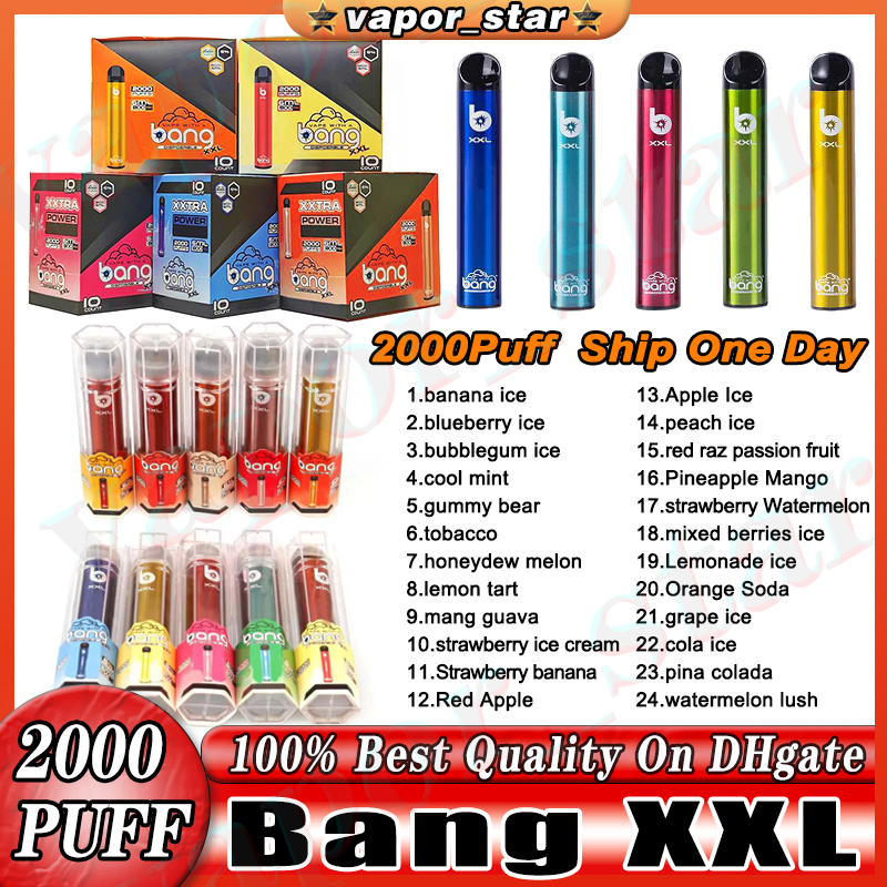 

Bang XXL 2000 Puffs Device Disposable Electronic Cigarettes bang Vape Pen 800mAh Battery 2% 5% 6% 20mg 50mg 60mg Pods Prefilled Vapors Kit Delivery Duty Paid 24 Flavors