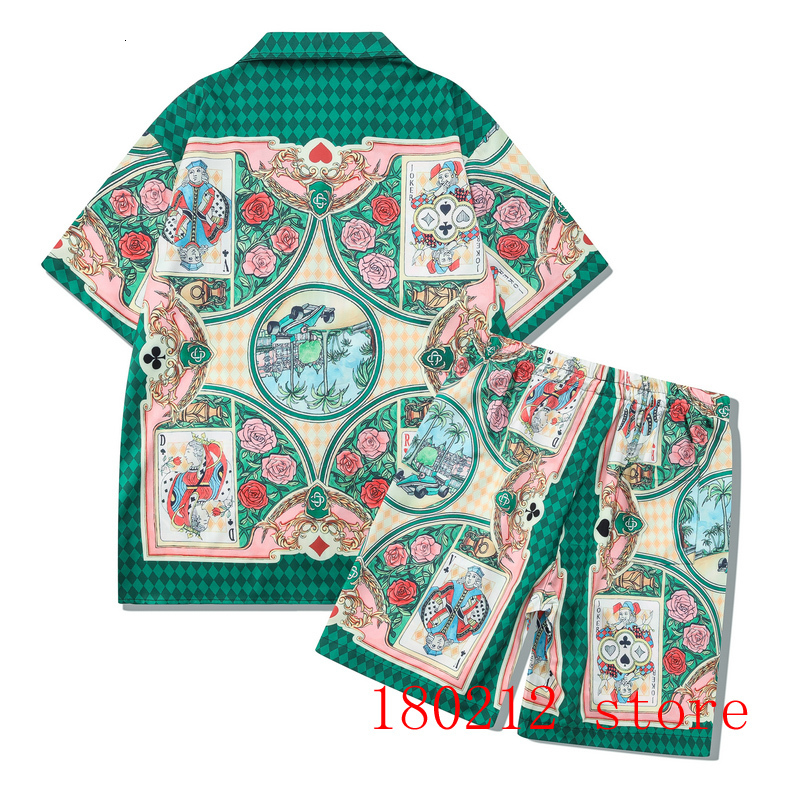 

Men's Tracksuits Thin Fabric Poker Colorful Floral Print Casablanca Hawaii Short Set Men Women High Quality Beach Holiday Casual Spant Suit 230421, 26