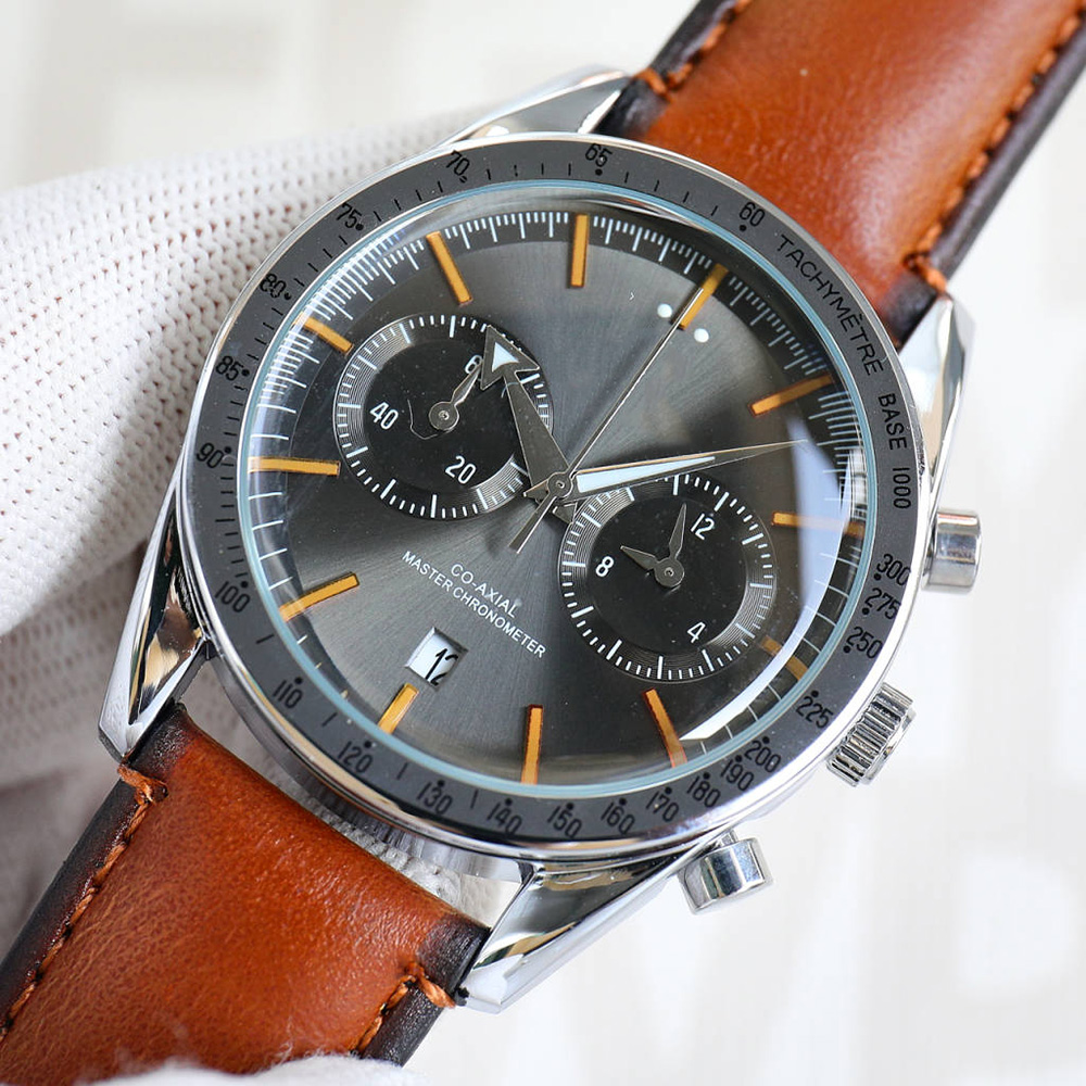 

Mens Watches Quartz Movement Chronograph Stopwatch Subdial Work Vintage Leather Strap Luminous Wristwatch Red Face Splash Waterproof Analog Clock Montre De Luxe