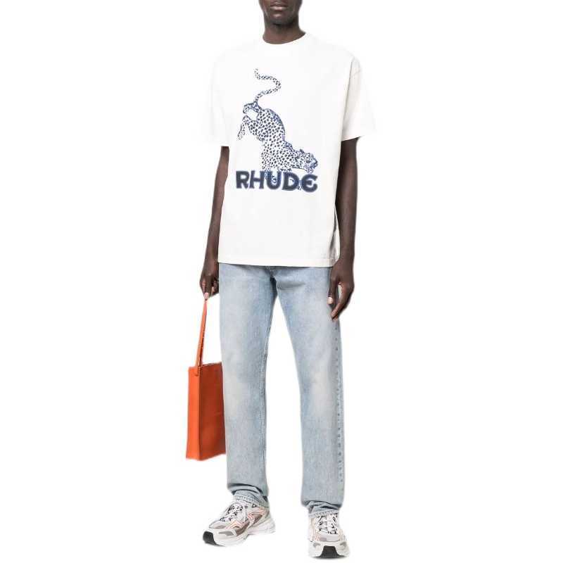 

Designer Fashion Clothing Tees TShirts 2022 Summer New Rhude High Street Leopard Letter Print Loose Casual Short Sleeve T-shirt Men's Shirt Tops Streetwear Hip hop, White