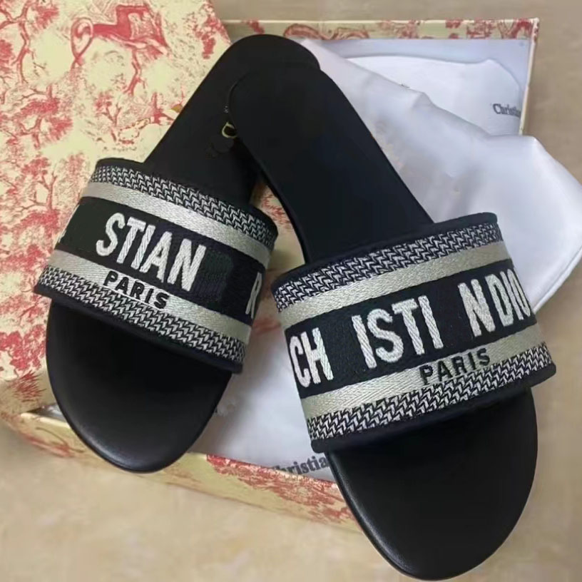 

2023 New Designer Slippers Flat Heel Leather Flip-flops Alphabet Embroidered Slippers Summer Beach Sandal, #6