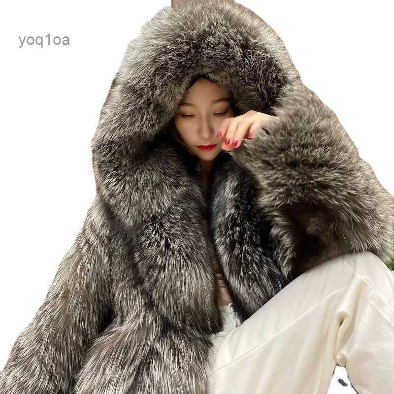 Women's 2023Women's 2023S-9XL Women's Clothing Plus Size New Full Leather Fox Fur Coat Hooded Long Windbreaker Young Winter Warm Leis