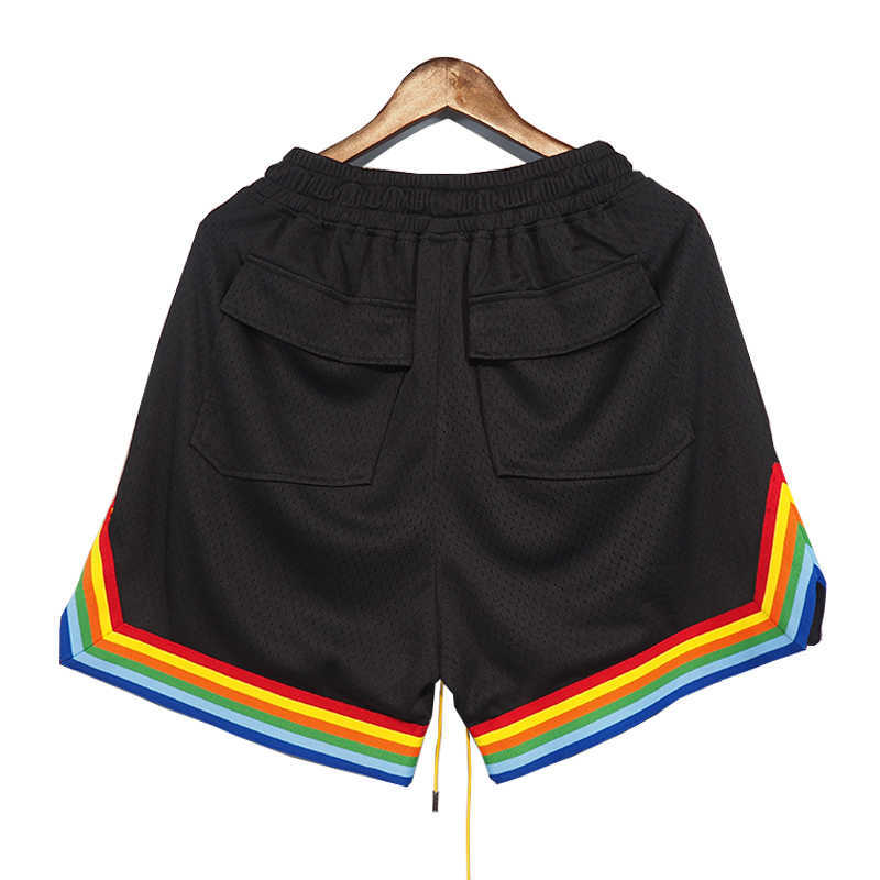 

Designer Clothing short casual Rhude Fashion Shorts Mesh Fabric Rainbow Sports Casual Capris Men's Women's Loose Basketball Pants Couples Joggers Sportswear, Black