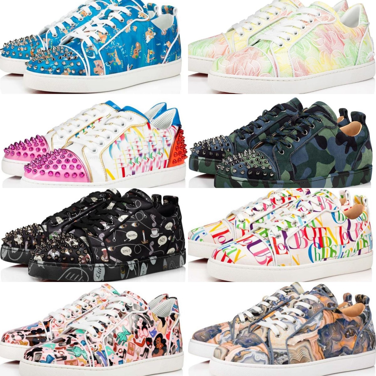 

Designer Spikes Shoes Women Men Casual Shoe Rivets Sneaker Black White Glitter Grey Leather Low-Top Sneakers Size 35-47, Colour 18