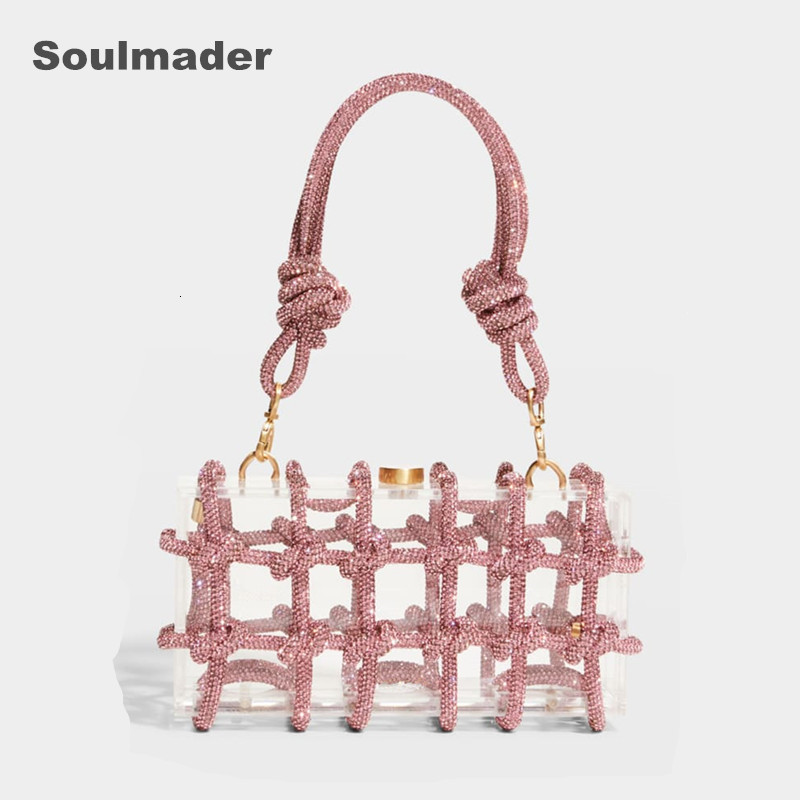 

Evening Bags Crystal Embellished Rope Acrylic Clutch women s tote Crystal Clear Party Wedding Knot silver wholsale 230420, Black