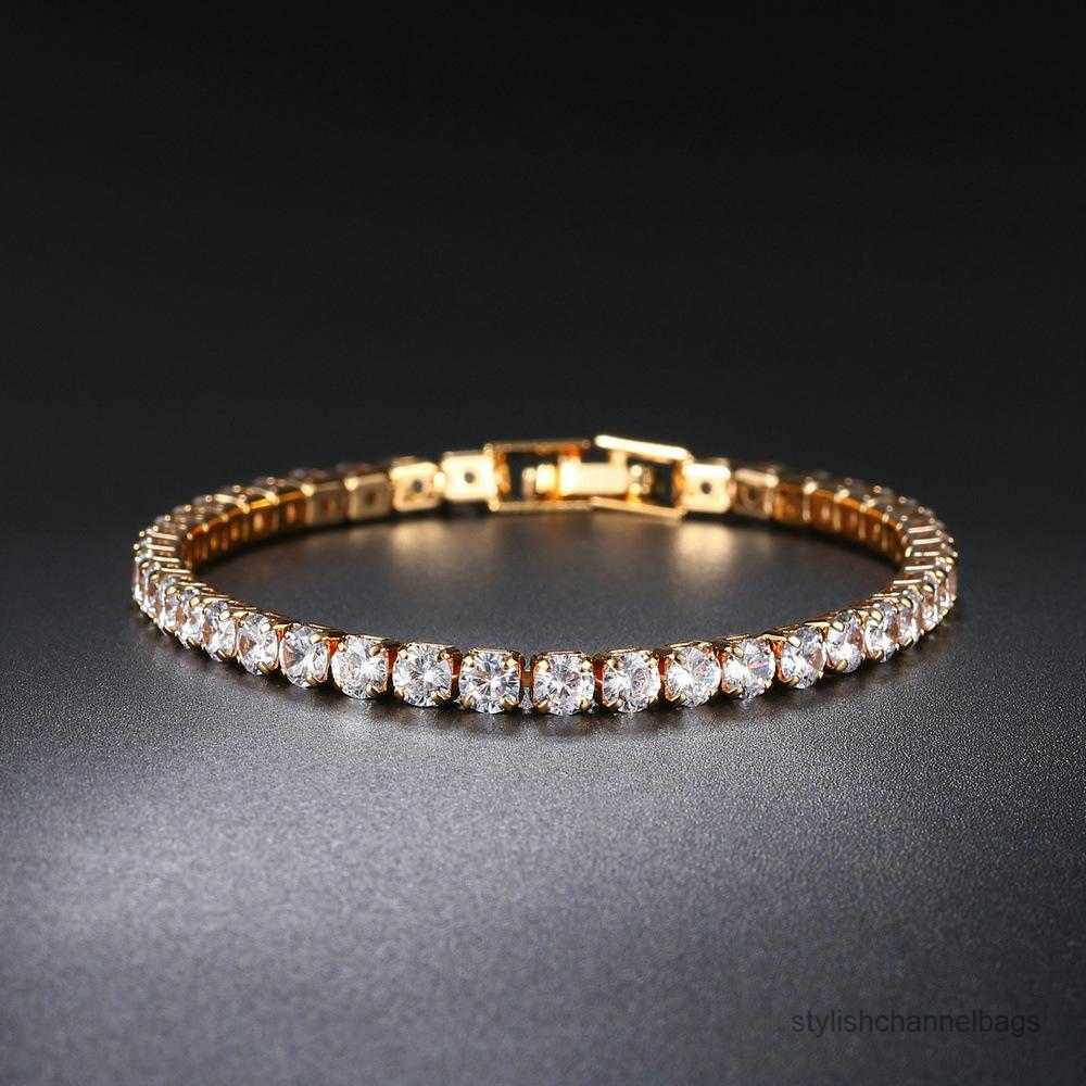 

Tennis Zircon tennis bracelet single round full diamond gold chain hip hop jewelry