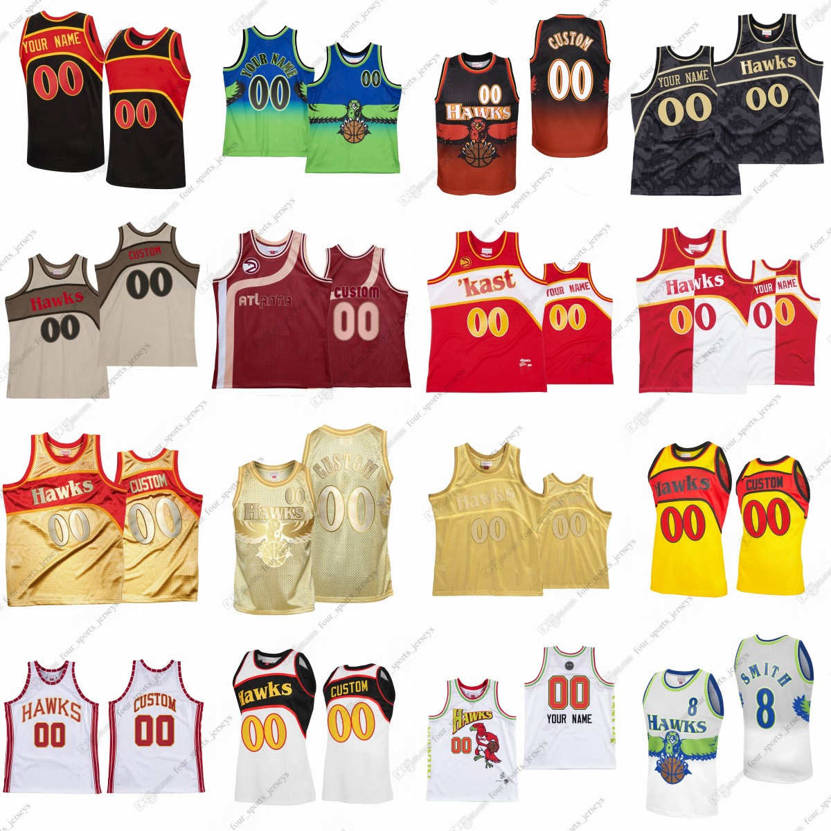 

Custom 1997 Retro Mitchell and Ness Basketball Jersey spud webb steve smith trae young Clint Gapela john collins Dikembe Mutombo stitched camouflage White, Picture