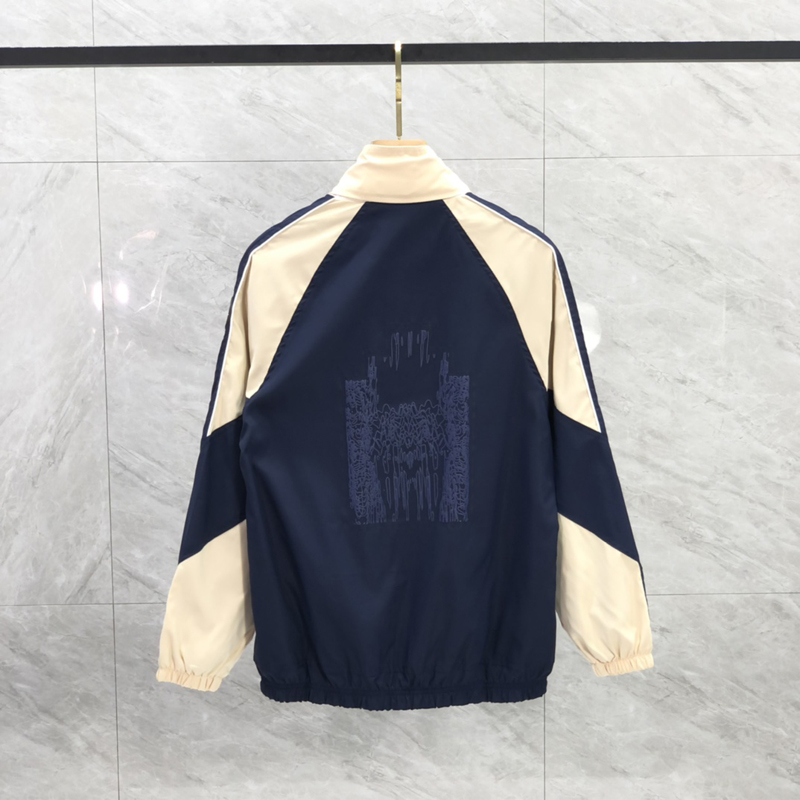 

23ss Autumn Europe Coat Plus Size Men Outdoor Fashion Zipper Vintage Street Casual Patchwork Windproof Jacket, Blue