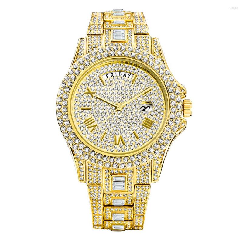 Wristwatches Men's Watch Quartz Fashion Luxury High-end Dual Calendar Business Full Diamond Waterproof Week Display Sports Men