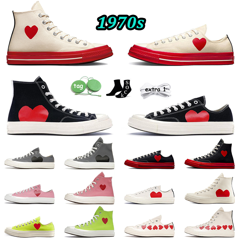 

Luxury Designer Canvas 1970s Shoes fashion comme des garcons chuck taylors all star CDG Play Black White Grey Red Midsole Classic Sneakers Outdoor casual trainers, C30 play bright green high